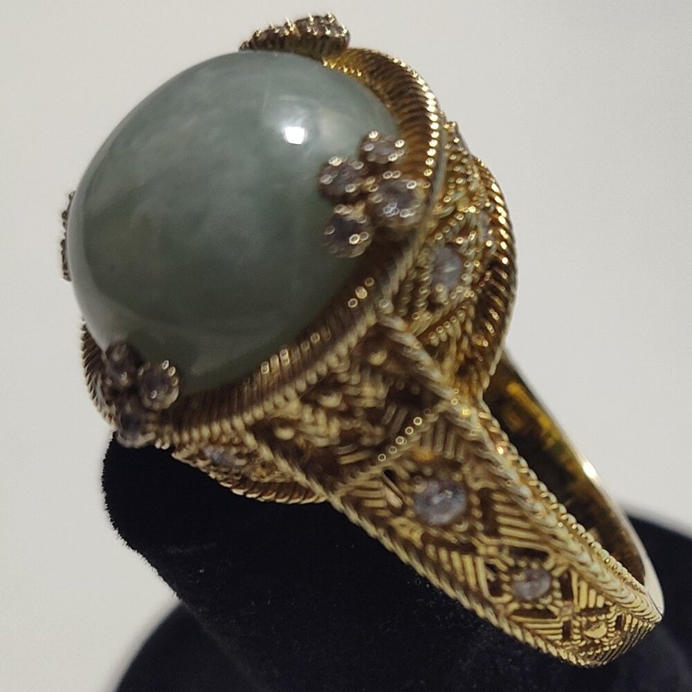 Judith Ripka Jadeite and CZ Dome Gold Tone Ring Size 10 - Picture 11 of 16